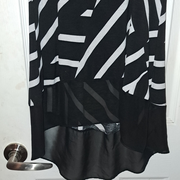 Long tank by Mandee. Size small. White and black design with sheer bottom. - Picture 3 of 4